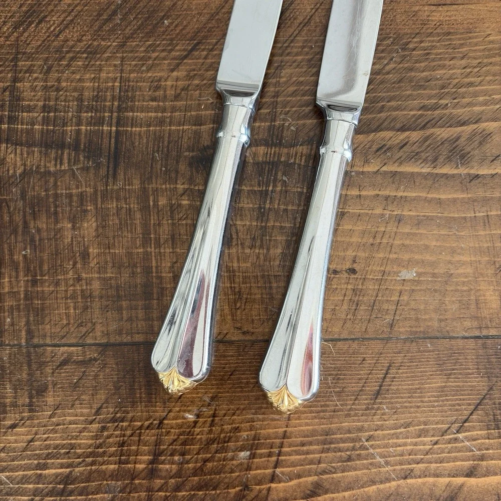Oneida GOLDEN JUILLIARD (2) Dinner Knives Cube Stainless‎ Flatware Set Glossy